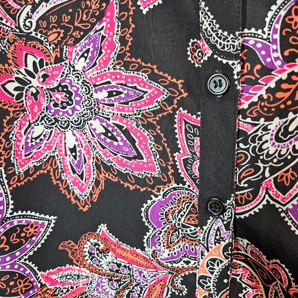 Catherines Womens 1X Button up Blouse 3/4 Sleeve Paisley Multi-Color office bold - Picture 8 of 10